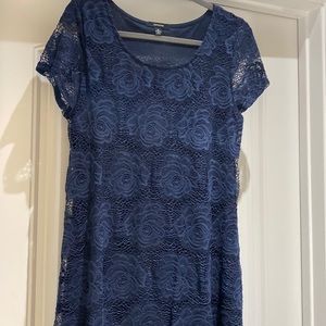 Navy blue lace with roses A line dress. Size M